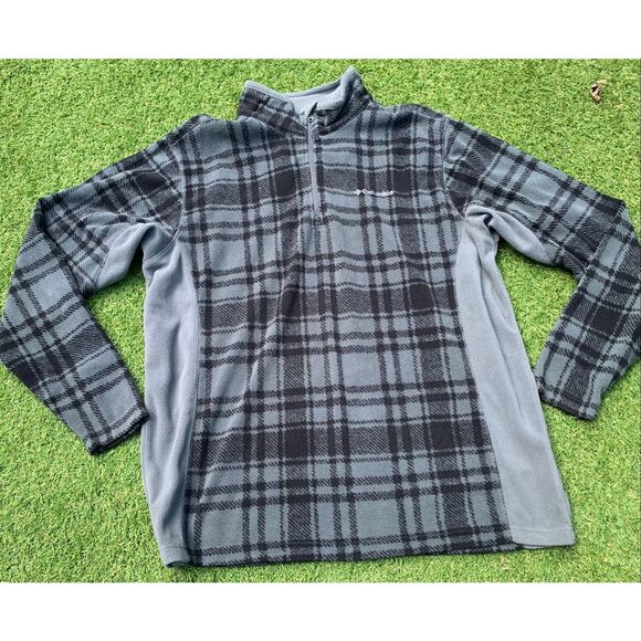 COLUMBIA 1/4 Zip Pullover Blue Plaid Fleece Sweater Jacket men’s L - Picture 1 of 5